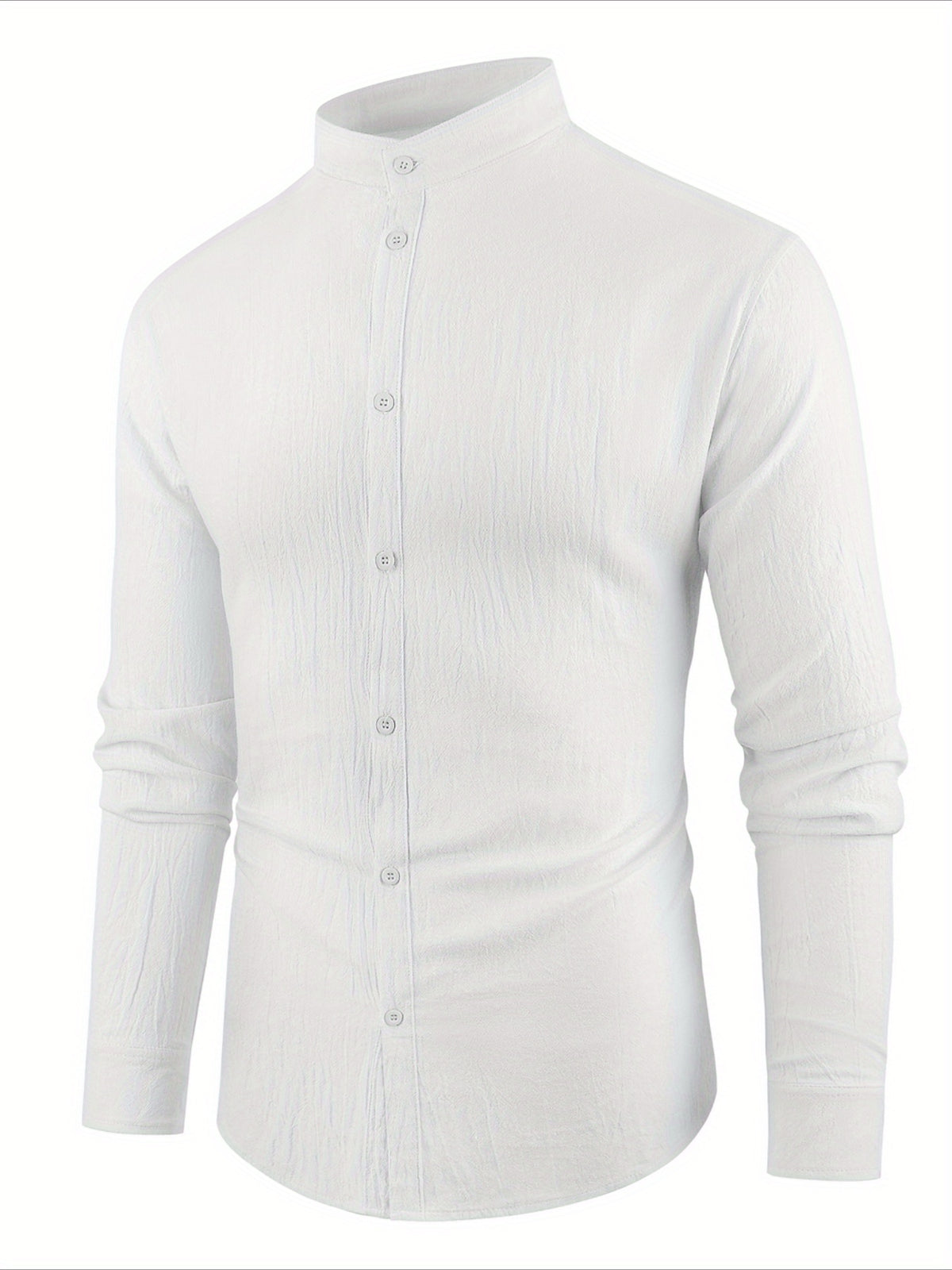 Men'S Casual Shirt Spring Summer Solid Color Dress Shirt Stand Collar Casual Lightweight Shirt Men'S Top - White