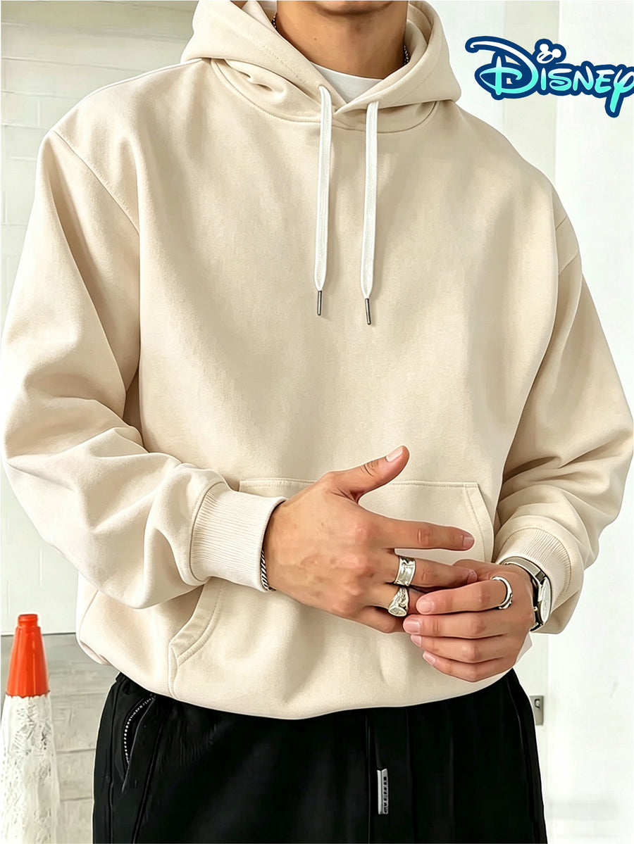 Disney, Fashionable and Trendy Multi-color Hoodie with a Ripped Paper Peek-a-boo Wink Mickey Mouse Pattern Print, Autumn and Winter Men's Loose Long-sleeved Hoodie, First Choice for Couples - Apricot