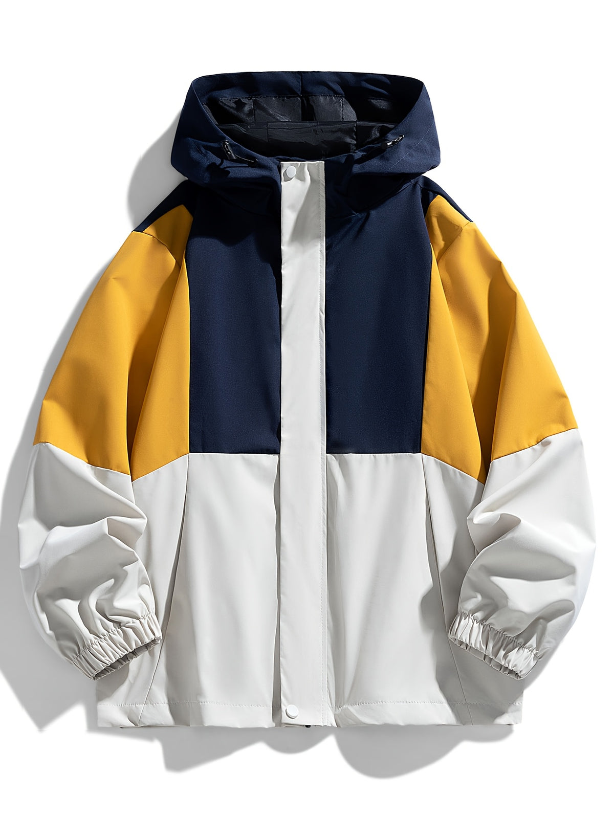 Men's Color Block Patchwork Long Sleeve Zip-Front Casual Hooded Jacket, Suitable for Autumn and Winter - Yellow