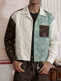 Men'S Shirt Contrast Color Patchwork Jacquard Fabric Trendy Fashion Casual Street New Short Length Spring Autumn Men'S Casual Shirt - Coffee Color