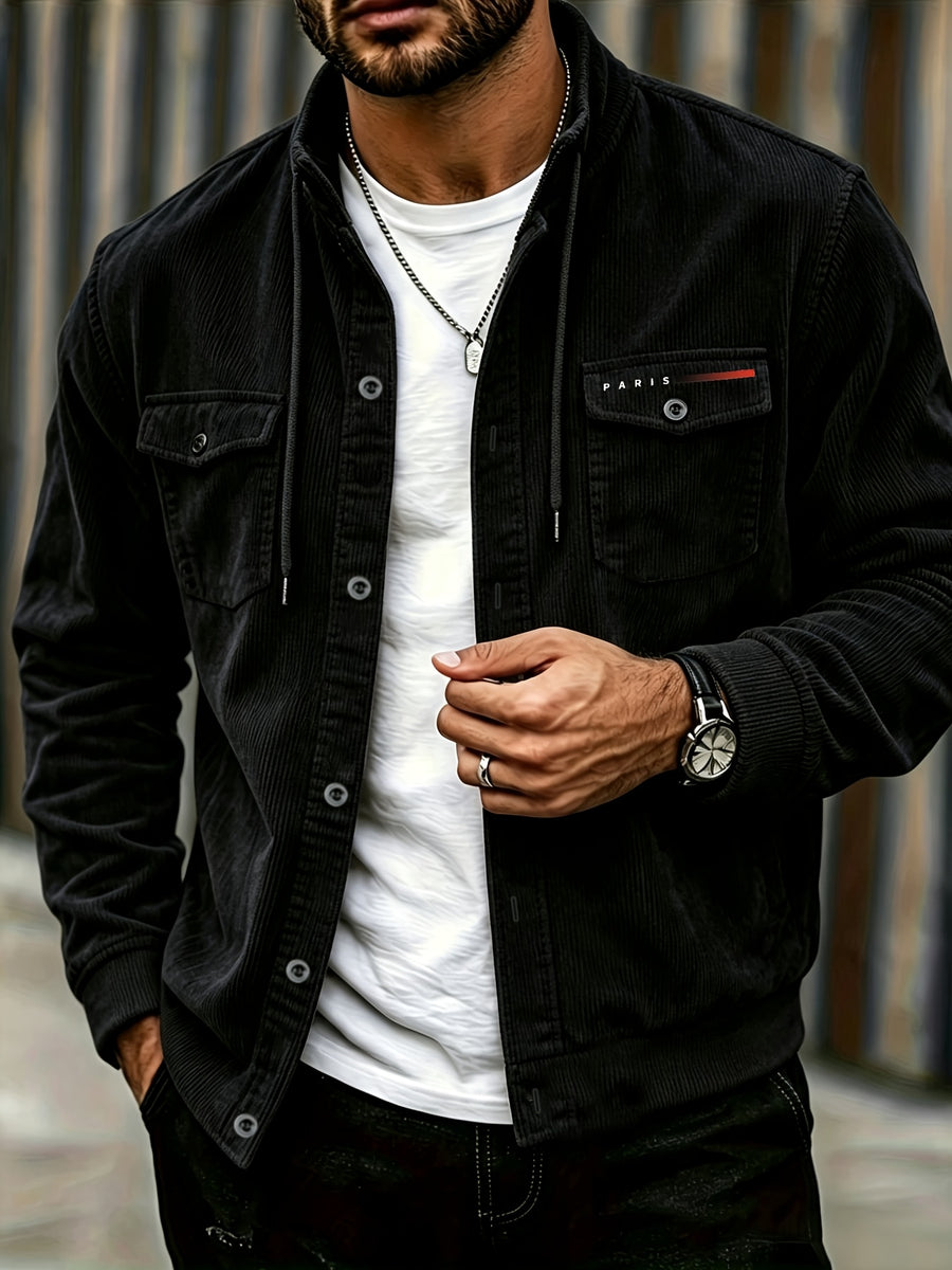 Autumn/Winter New Corduroy Jacket, Casual Top for Men, Suitable for Various Occasions - Including Men, Adults, Students, Couples, Outdoor, Street Style. Men'S Casual Corduroy Jacket, Suitable for Commuting And Outdoor Activities - Black