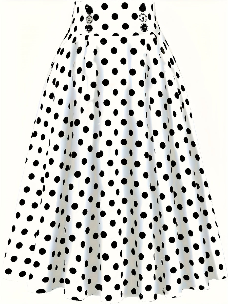 Women's High-Waisted Ruffle Hem Polka Dot Midi Skirt - White