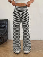 Women'S Tummy Control Striped Loose Low-Rise Casual Long Pants - Black And White Color