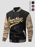 Men'S Casual Fashion Loose Comfortable Breathable Velvet Couple Jacket, All-Match Individual Letter Embroidery Outdoor Sports Baseball Coat, Suitable for Daily Commute Wear, Ideal Gift - Black