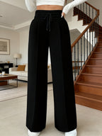 Slim Fit Fashionable High-Waisted Design Easy Wide-Leg Trousers - Black