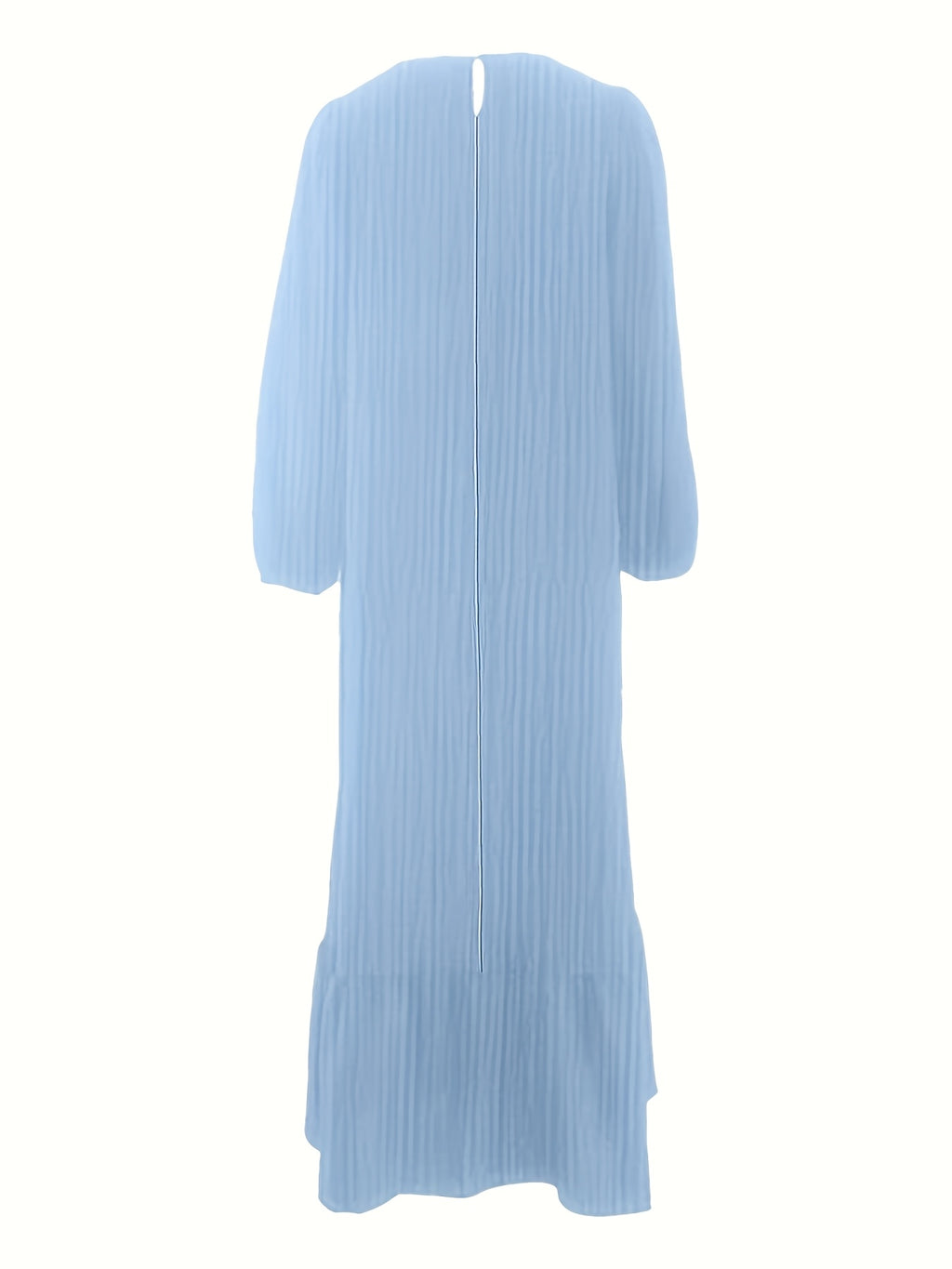 Solid Lantern Sleeve Round Neck Ruffled Hem Loose Robe Long Sleeve Dress - Sky Blue