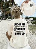 Women'S Crew Neck Double Sided Print Short Sleeve T-Shirt, Judge Me When You'Re Perfect Funny Slogan Rocket Graphic Front Back Tee, Loose Casual Basic Tops, Sassy Quote Printed Shirts for Daily Street Wear, Attitude Novelty Casual Outfit - Apricot
