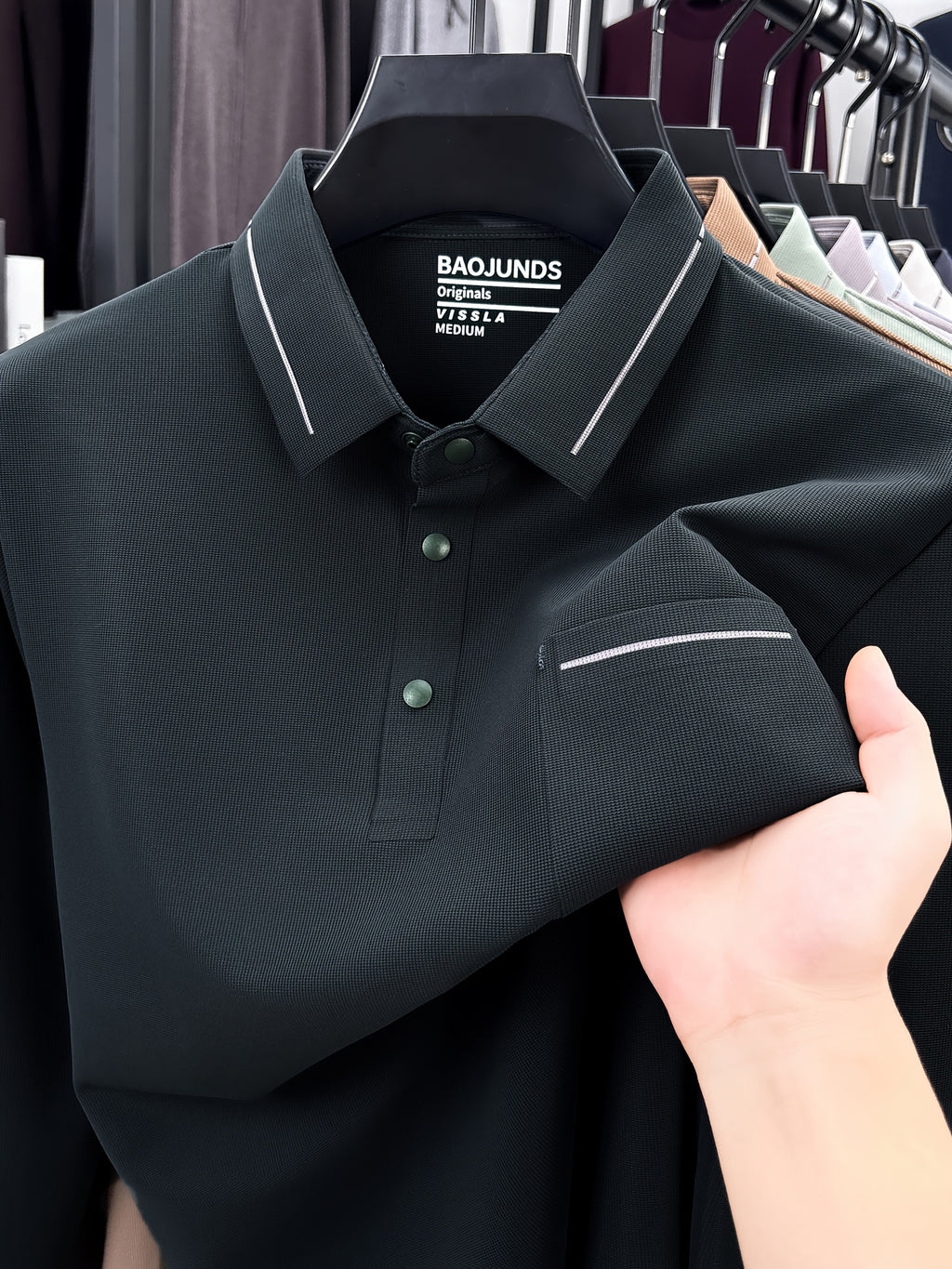 Autumn New Arrival Men's Fashion Long-Sleeve Polo Shirt, Versatile Casual Button- Lapel Seamless Men's Long-Sleeve Top, Suitable for Business Casual Outings, Dates, and Walks, an Essential Top for Casual Attire - Dark Green