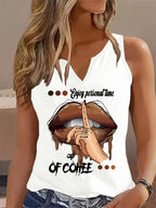 Graphic Print Tank Top, Sleeveless Casual Top for Summer & Spring, Women's Clothing - White