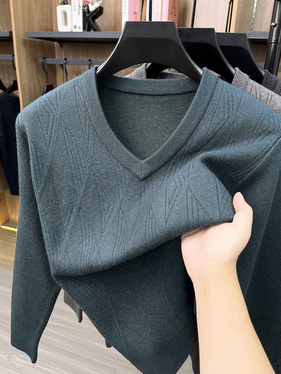 Men'S Autumn Winter New Casual Easy Long Sleeve Knit V-Neck Warm Sweater - Green