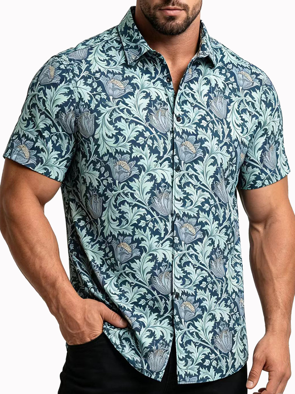 Summer Men's Shirt, Hawaiian Vacation Short-Sleeve Shirt - Blue