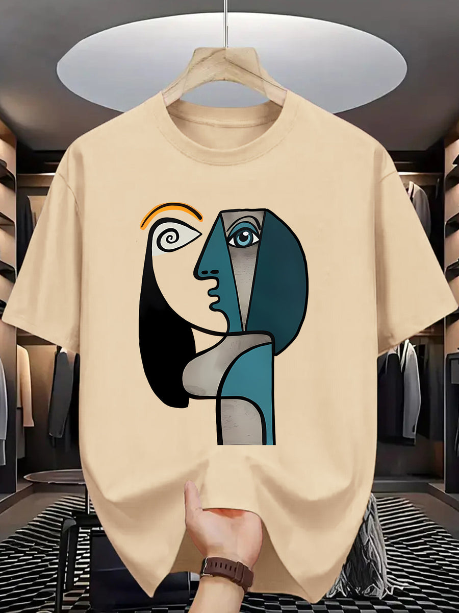 Men'S T-Shirt Abstract Picasso Art Print Casual Sport Daily Wear - Apricot
