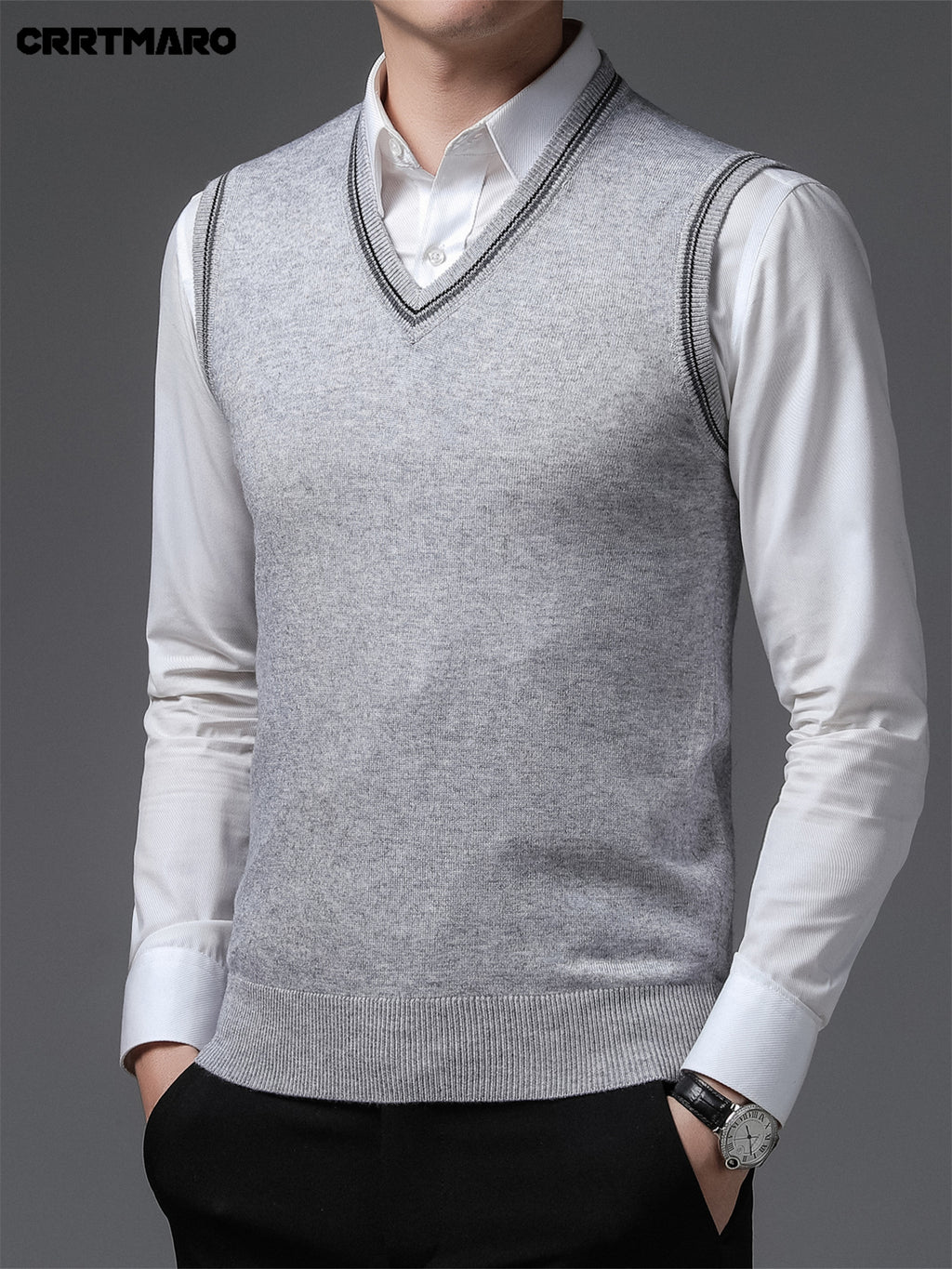 Men'S Solid Color, Business Casual Sweater Vest, Warm Casual Layering Top for Fall And Winter - Light Grey