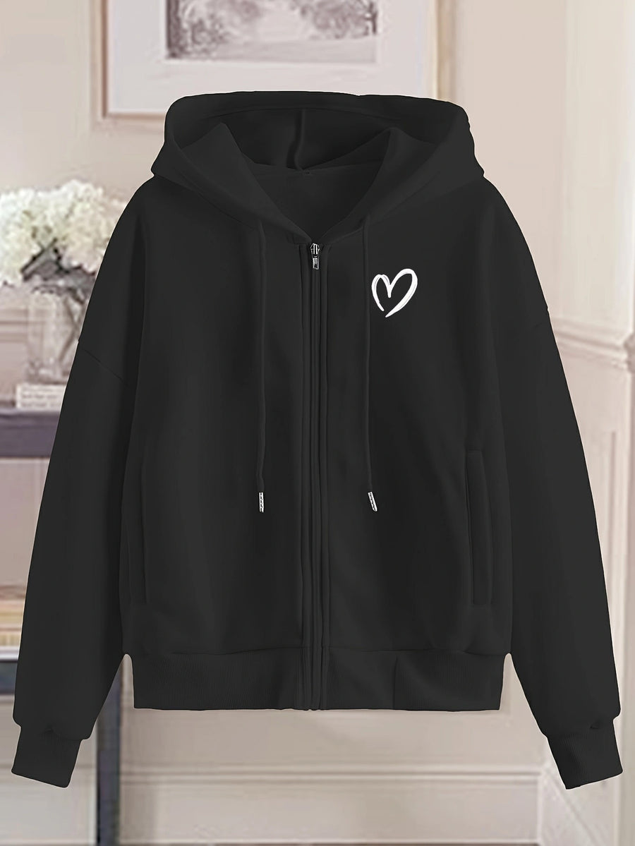 Women'S Fashion Zip-Up Hoodie - Black