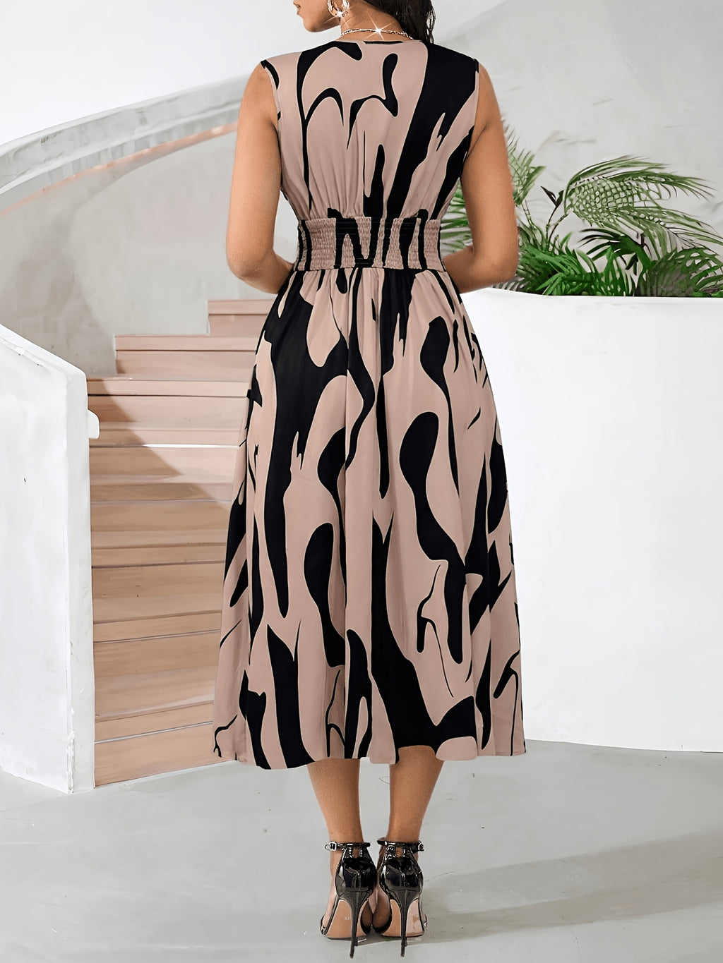 Summer Elegant Women'S Printed Sleeveless Dress, Casual Comfortable Easy Mid-Length Skirt for Summer, Temperament Outing Fashion Dress Women'S Clothing - Mixed colors