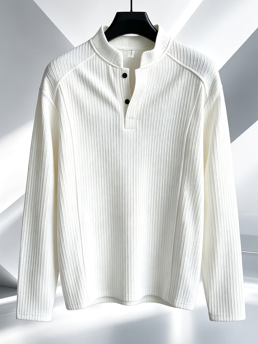 Men'S Sweatshirt Spring Autumn American Textured Stand-Up Pure Color Long Sleeve Top Trendy Minimal Casual Sweatshirt in Stock - White