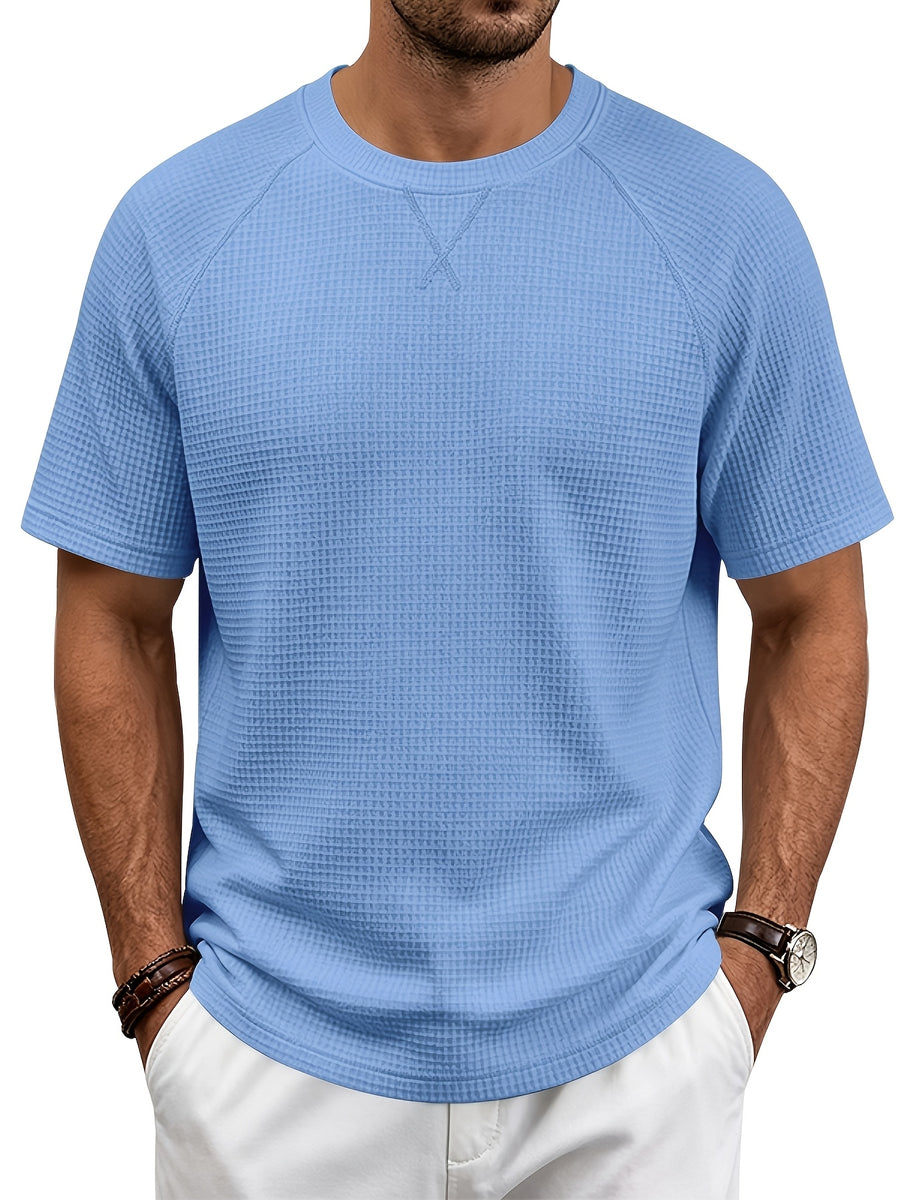 Men'S Summer Easy Fashion Loose Comfortable Breathable Casual Round Neck Short Sleeve T-Shirt - Sky Blue