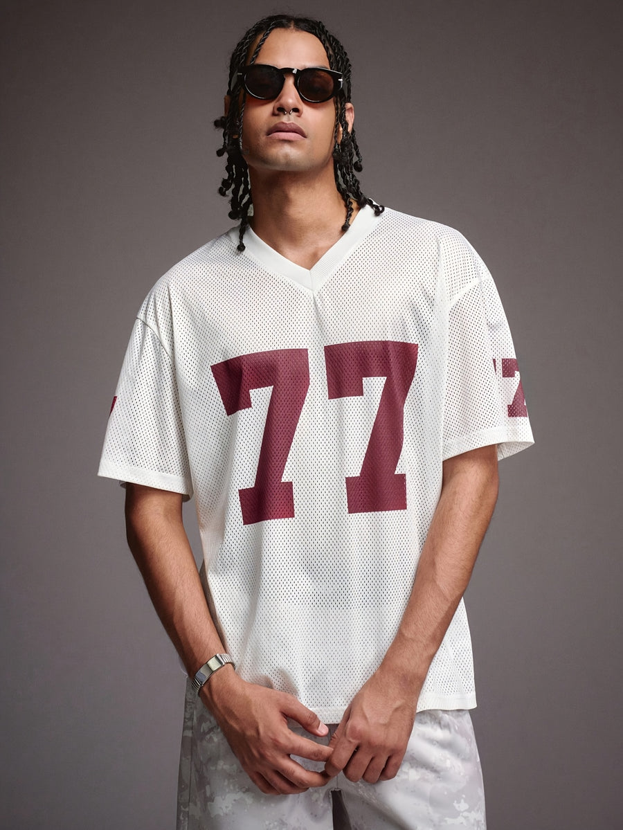 Men's Casual Sporty Fashion Streetwear Digital Print Mesh Breathable V-Neck Loose T-Shirt, Summer Men's Vintage Shirt Number Jersey Loose Jerseys Men's Number Shirt Cool Bowl Ball Shirt - White