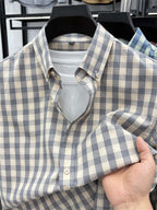 Men's Loose-Fit Thin Plaid Long-Sleeve Shirt for Spring, Summer, and Autumn, New Fashionable Casual Shirt for Young and Middle-Aged Men, Damai - Gray Grid