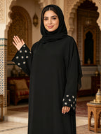 1pc (Scarf Not Included) This Fashionable, Elegant And Casual Abaya Dress with Embroidered Small Chrysanthemums at The Cuffs, No Scarf, Solid Color, Suitable for Daily Wear, Loose And Comfortable for Women. Islamic Clothing for Women Kleider Damen - Black