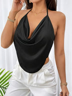 Solid Color Concert Ruffle Front Backless Party Camisole Top - Black
