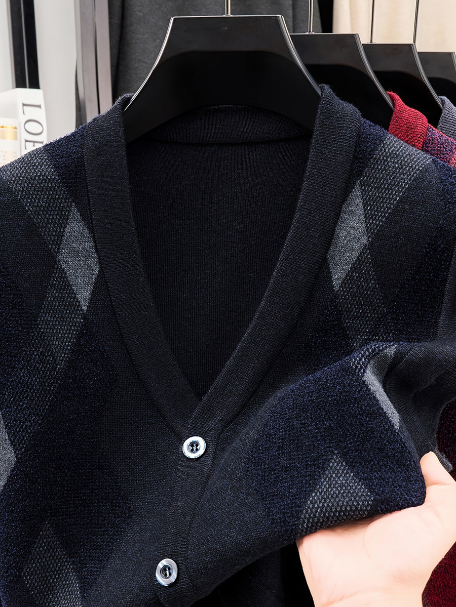 Men's Business Casual Button-Up Knit Sweater Vest - Black Gray HYX