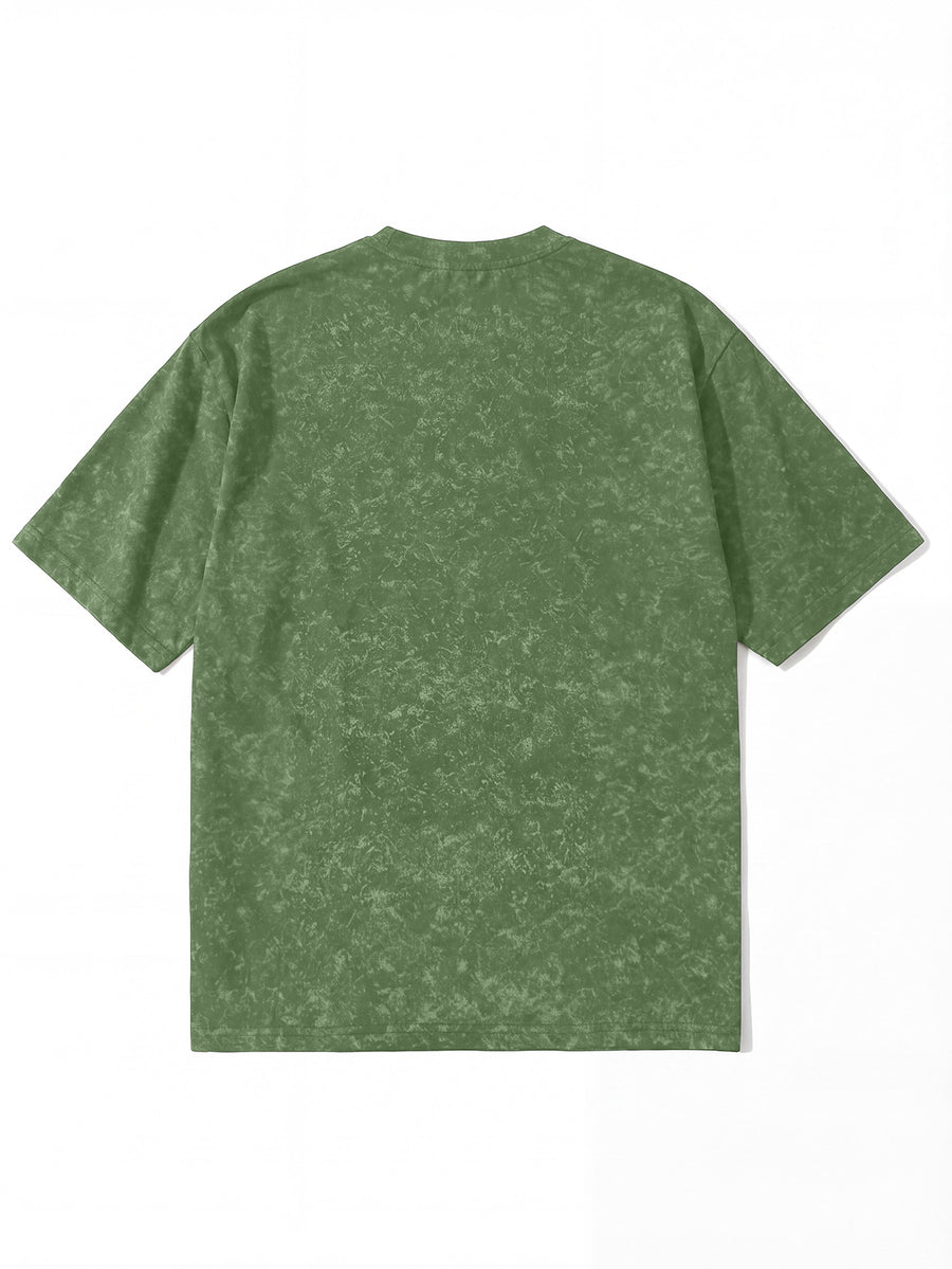 Minimalist Letter Pattern Short Sleeve, Outdoor Street Style Men'S Distressed T-Shirt - Green