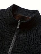 Pearson OBM Winter Mid-aged Men's Stand Collar Jacket, -Lined Thickened Warm Faux Lining Zipper Outerwear for Men - Black