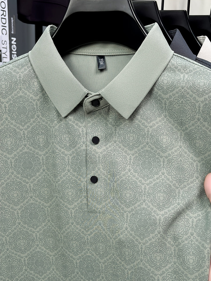 Summer Short Sleeve Men'S Print T-Shirt, Basic Style Versatile Commuter Top, Casual Men'S Athletic Wear, Golf Tennis Training Outfit, Men'S Office Commute Attire, Middle-Aged Men'S Outdoor Clothing - Green