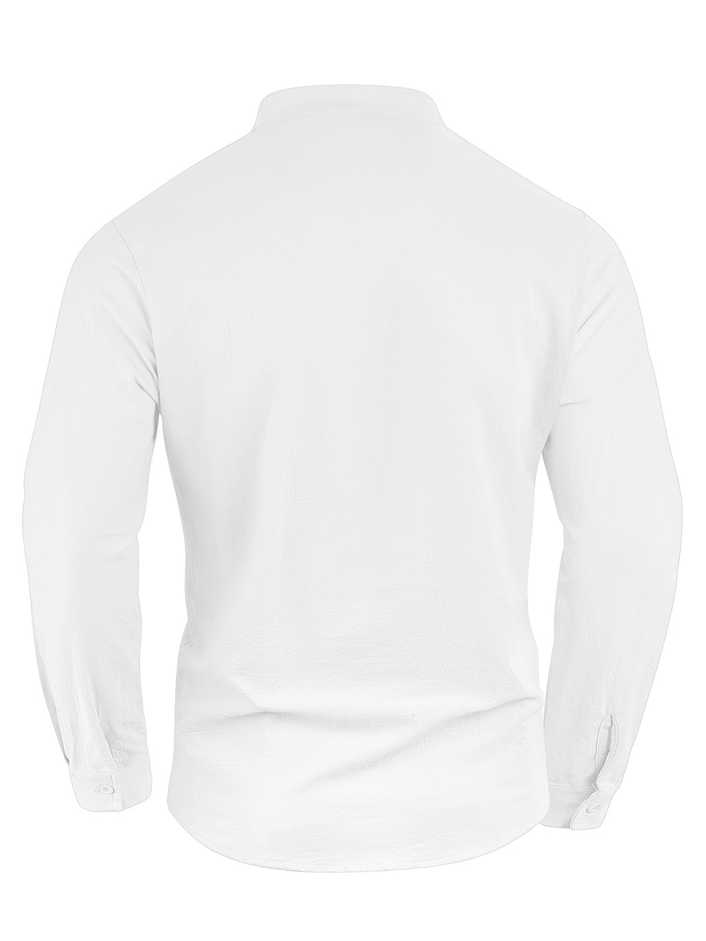 Men'S Linen Material Small Lapel Design Half-Open Button-Up Pullover Style Solid Color Casual Long Sleeve Shirt Suitable for Vacation Travel And Other Activities - White