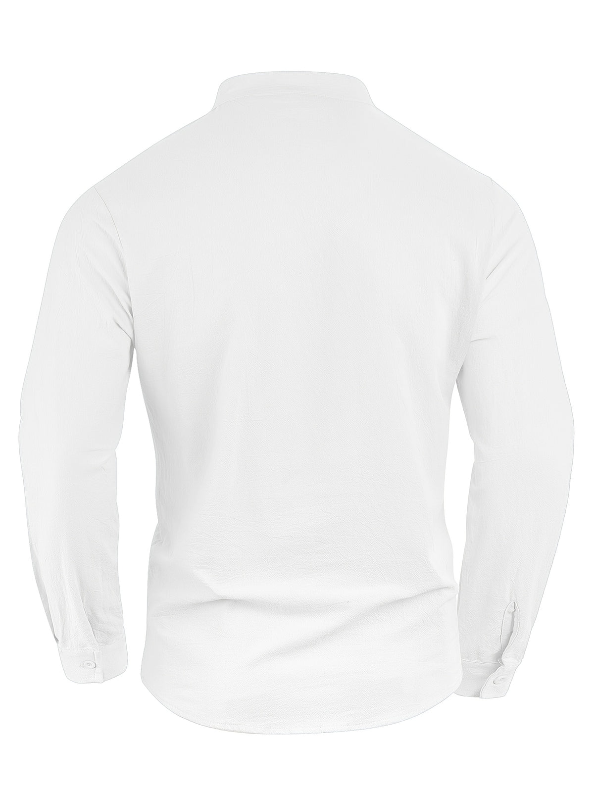 Men'S Linen Material Small Lapel Design Half-Open Button-Up Pullover Style Solid Color Casual Long Sleeve Shirt Suitable for Vacation Travel And Other Activities - White