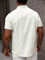 -Border Trade Men'S Fashion Summer Casual Short-Sleeved Henley Shirt by Pearson Selected - White
