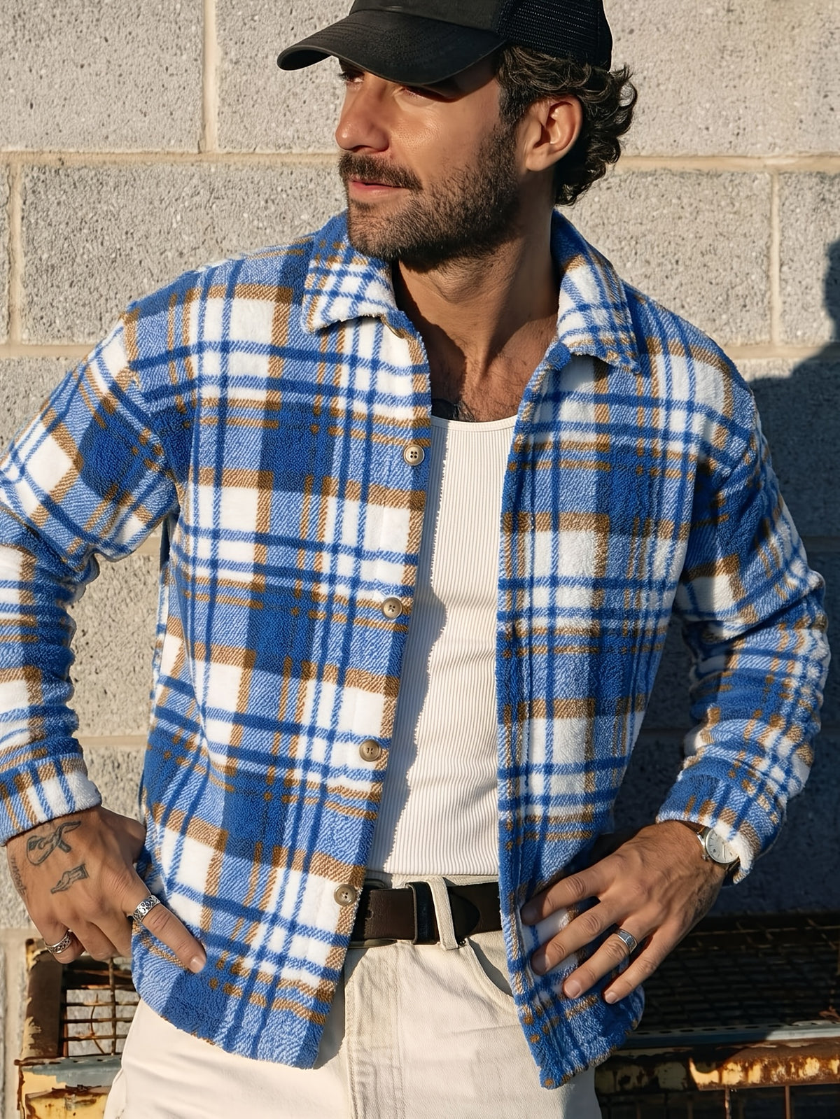 Men'S Fashion Plush Coat, Winter Style Lapel Button-Design Knit Plush Jacket, Suitable for Men'S Casual Wear, Warm Top for Daily Commute, Versatile Outerwear, Men'S Gift - Blue