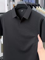 Men'S V-Neck Polo Shirt, Comfortable And Breathable Business Casual Collared Short Sleeve T-Shirt, Non-Stick to Skin When Sweaty, Maintaining Dry And Comfortable for Long Time Wear - Black