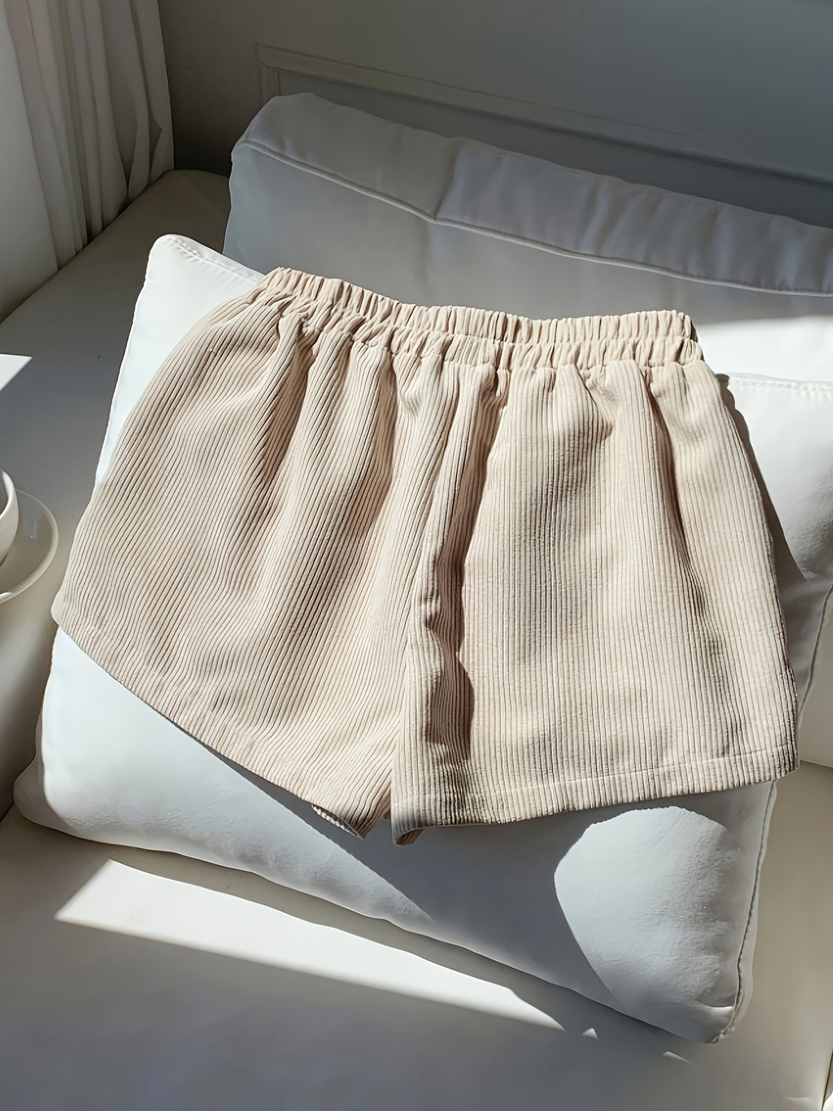 Embroidered Corduroy Shorts for Women | Casual Style, Suitable for All Seasons - Apricot