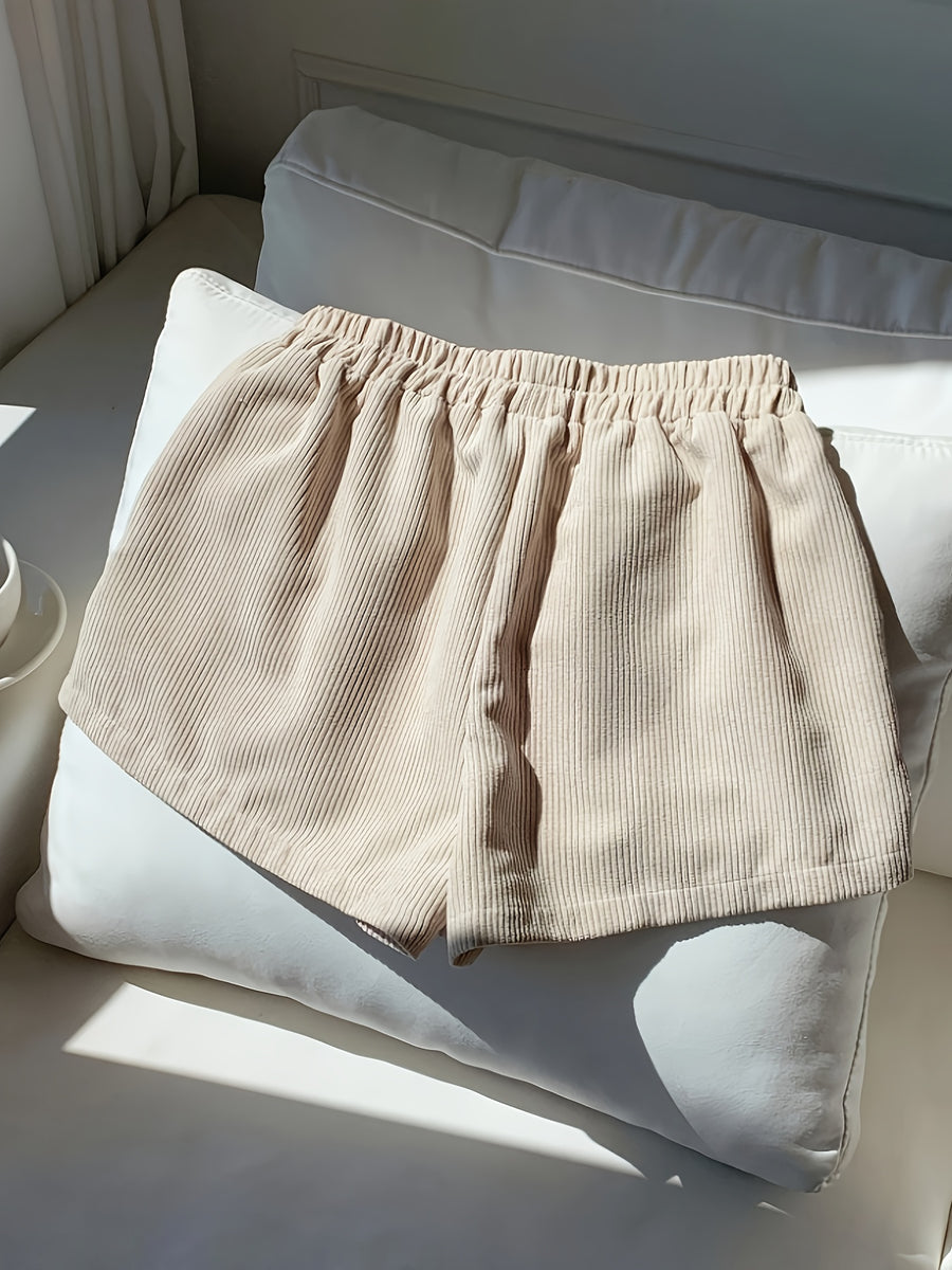 Embroidered Corduroy Shorts for Women | Casual Style, Suitable for All Seasons - Apricot