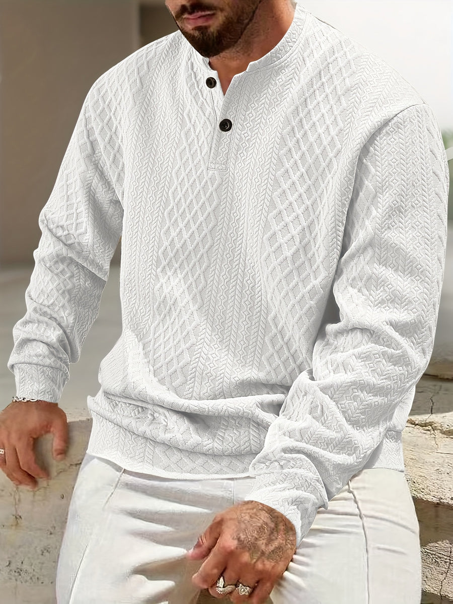 New 3D Jacquard Fabric Henley Shirt - White