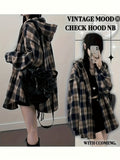 Hooded Mid-Length Checkered Shirt Jacket Women'S Early Spring New Loose Premium Long Sleeve Cardigan Top Directional - Mixed colors