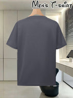 Adult Round Neck T-Shirt Trendy Golden Badge Striped Print Top Casual Outing Fan Gathering Leisure All-Match Breathable Pullover Sweater - Grey