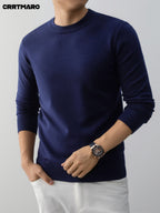 Men's Crew Neck Pullover Sweater, Warm Casual Layering Top for Fall and Winter - Navy Color
