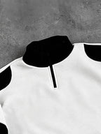 Men'S Half-Zip Stand Collar Sweatshirt MILANO Italian Flag Letter Print Color-Block Patchwork Top Street Racing Style Autumn Winter Long Sleeve Loose Drop Shoulder Ribbed Hem Black White Color-Block Casual Sweatshirt Suitable for Street Fashion - White