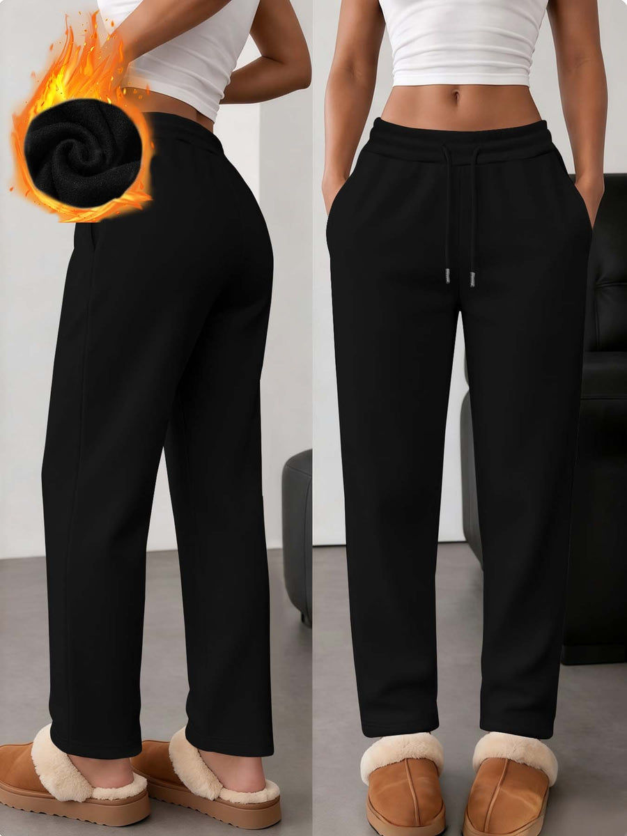 Lazy Atmosphere Women'S Fleece-Lined Sweatpants, Loose Straight Fit, Warm And Non-Porous Casual All-Match Autumn Winter Trousers - Black