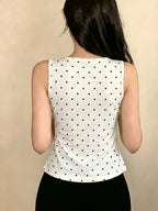Women's Summer Polka Dot Print Ruched V-Neck Sleeveless Casual Tank Top - White 3