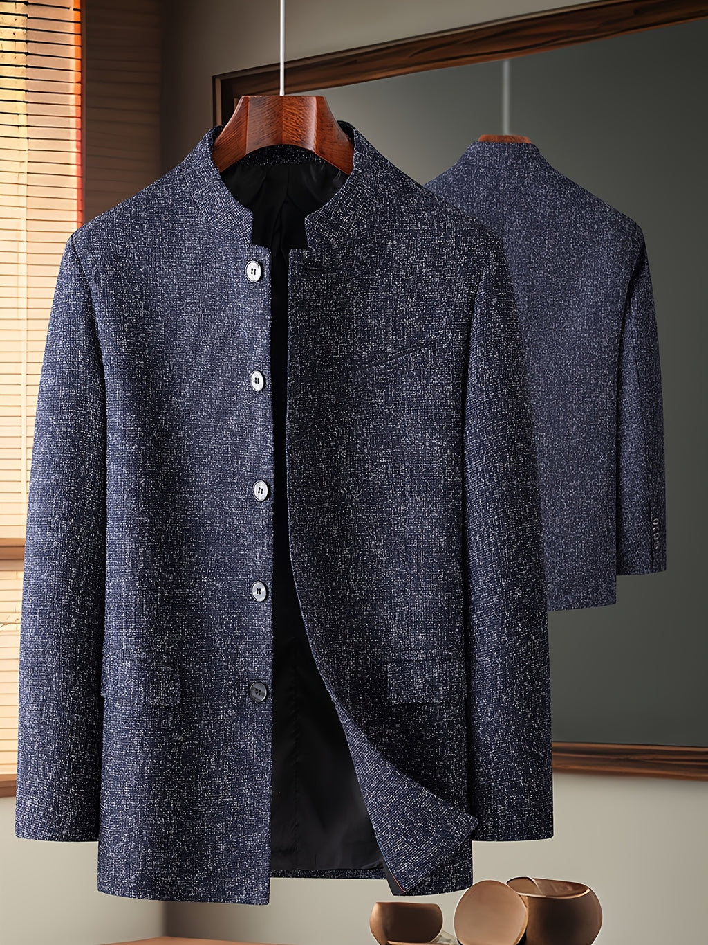 Father'S Day Gift for Men, New Chinese-Style Stand-Up Collar Jacket for Men in Spring And Autumn, Chinese Style Is Elegant And Dignified, The Version Is Slim And Not Bloated, Daily Commuting And Leisure Show a Casual Style - Cyan