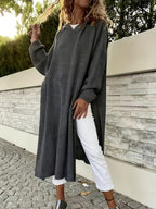Plus Size, Targeted Development of Fashion Split Mid-length Dresses, Long-sleeved Hooded Dresses, Casual Dropped Shoulder Styles, and New Autumn-winter Long-sleeved Open-front Dresses - Dark Gray