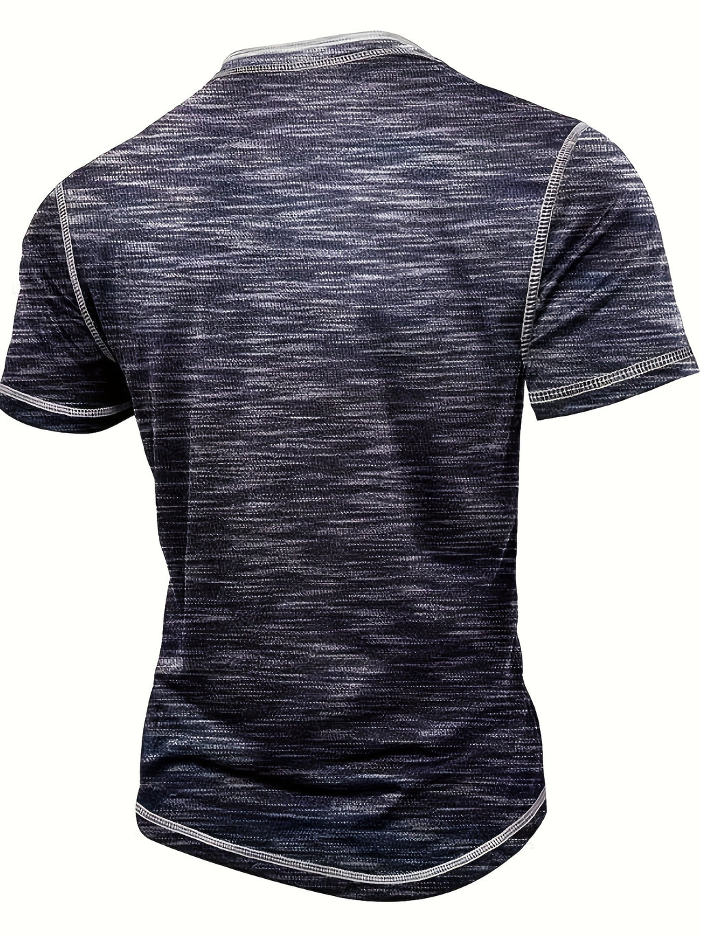 Men'S Summer Henley Shirt - Casual Short Sleeve, Button-Up, Gray & White Striped, Round Neck, Lightweight Polyester Blend, Perfect for Casual Attire, Casual Summer Wear | Striped Henley Shirt | Polyester Blend Shirt - Royal Blue