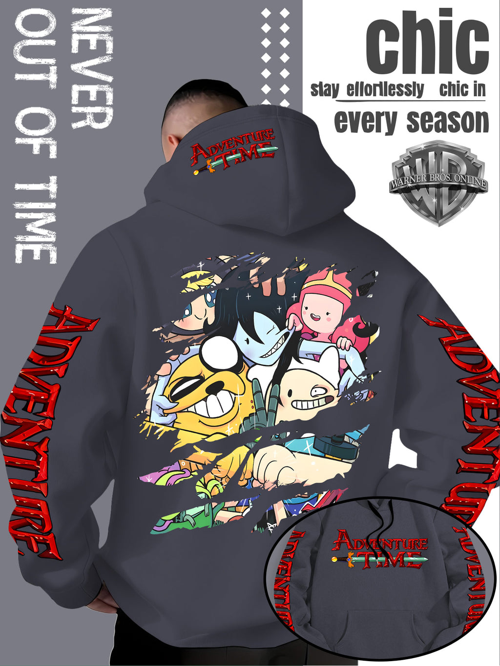 Men'S Hooded Sweatshirt Adventure Cartoon Theme Energetic Playful Gathering Group Anime Ripped Graffiti Print Pullover Top Autumn Winter Soft Comfortable Long Sleeve Hoodie Machine Washable Non-Pilling Durable Fabric American Trendy Street Style Men - Dark Gray