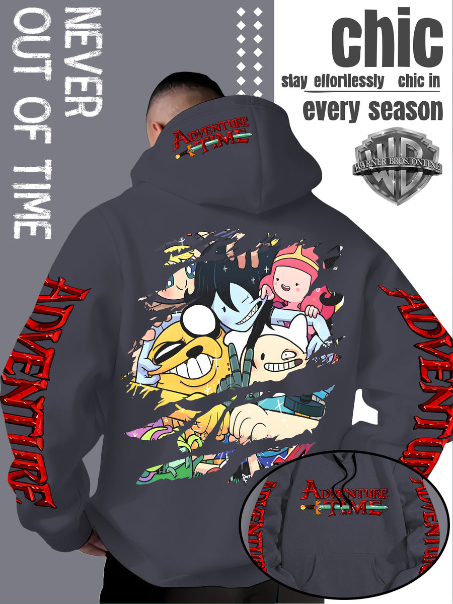 Men'S Hooded Sweatshirt Adventure Cartoon Theme Energetic Playful Gathering Group Anime Ripped Graffiti Print Pullover Top Autumn Winter Soft Comfortable Long Sleeve Hoodie Machine Washable Non-Pilling Durable Fabric American Trendy Street Style Men - Dark Gray