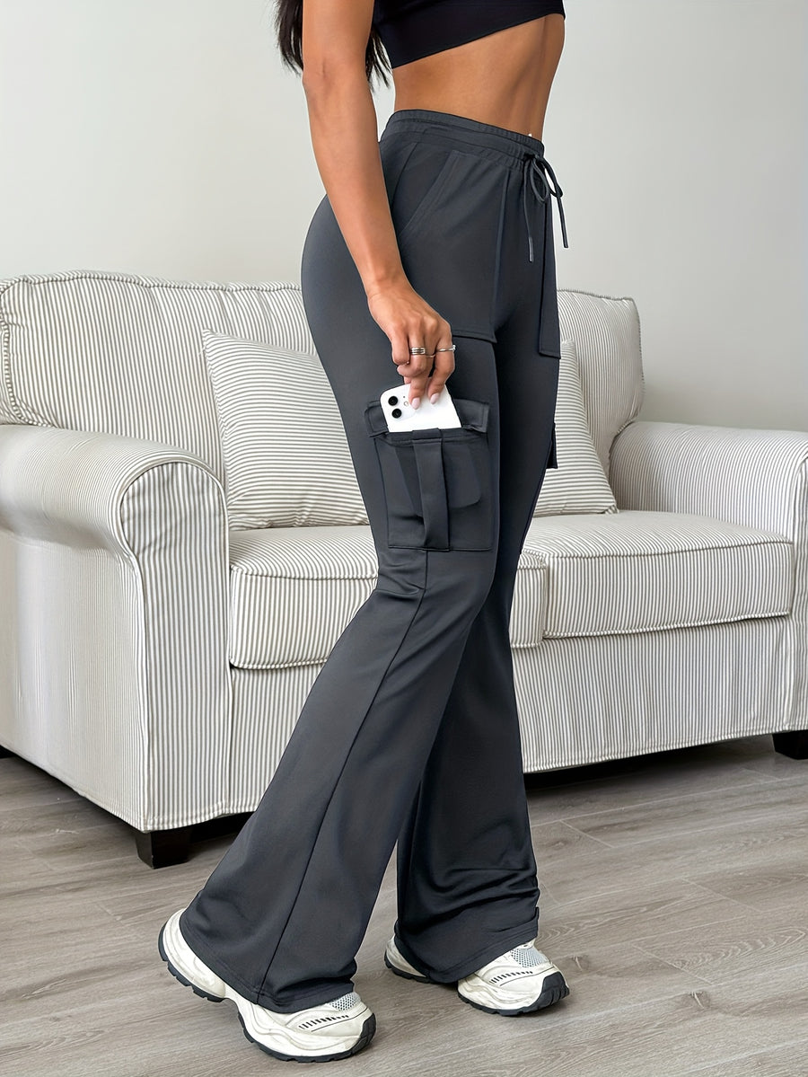 Women's Athletic Cargo Jogger Pants with Multi-Functional Cargo Pocket & Slim-Fit Ankle Design - All-Season Workout Running Gym Pants with Drawstring Waist & Lightweight Stretch Fabric (Machine Washable) for Casual Outdoor Wear - Women's Sportswear - Dark Gray