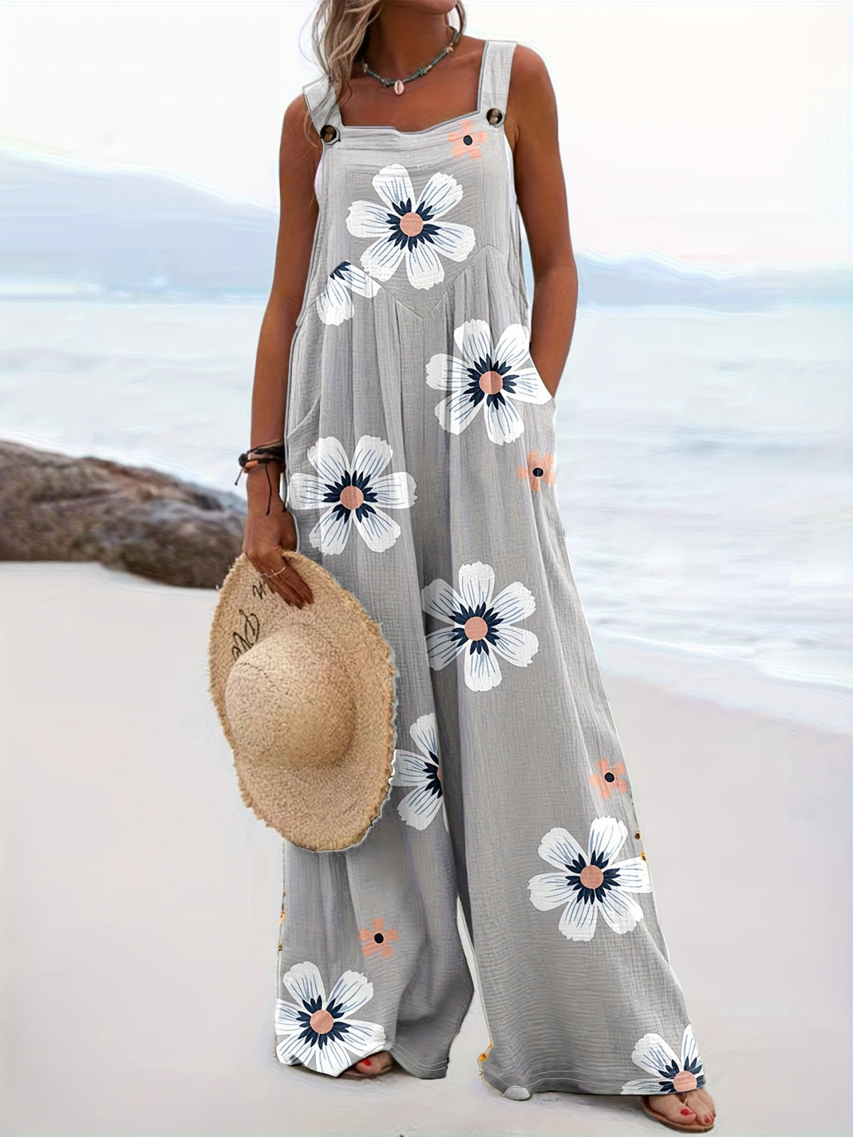 Vacation Casual Printed Long Jumpsuit Overalls - Multicolor